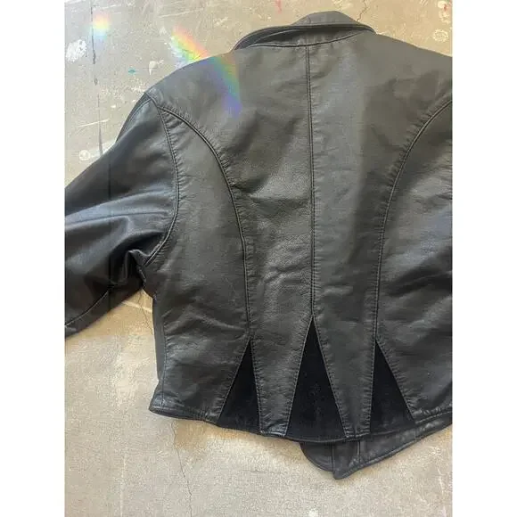 Vintage Leather jacketsnatched corset waste, airbrush Rose Sturgis 50th 1990